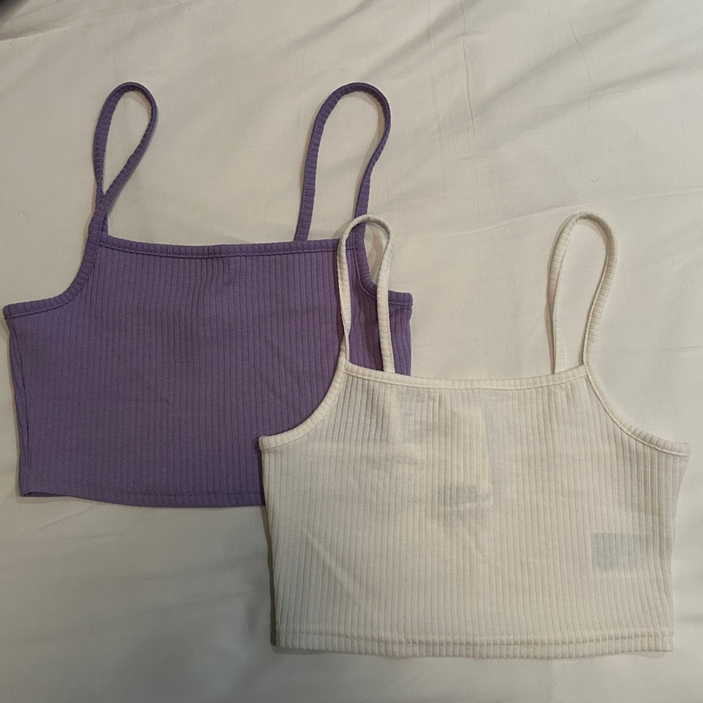 Set of 2 H&M Purple and White Ribbed Crop Tops S